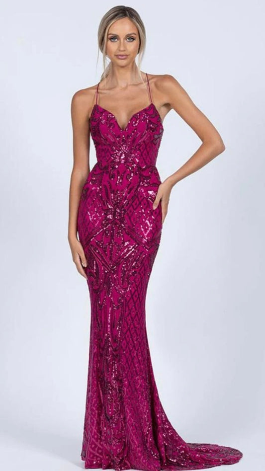Ariel Strappy Gown - Pink Sequin - Ciao Bella Dresses