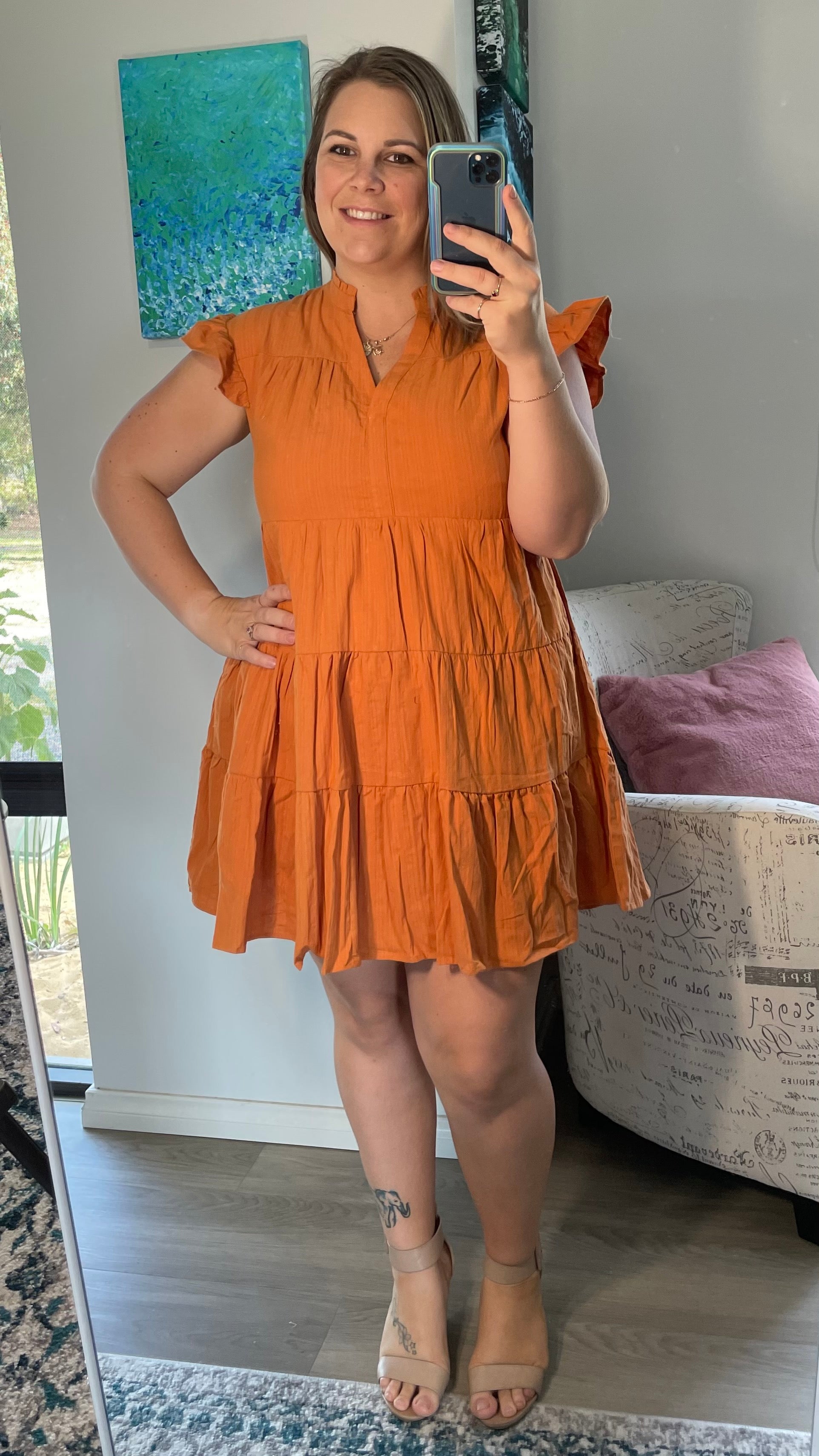 Orange hotsell tiered dress