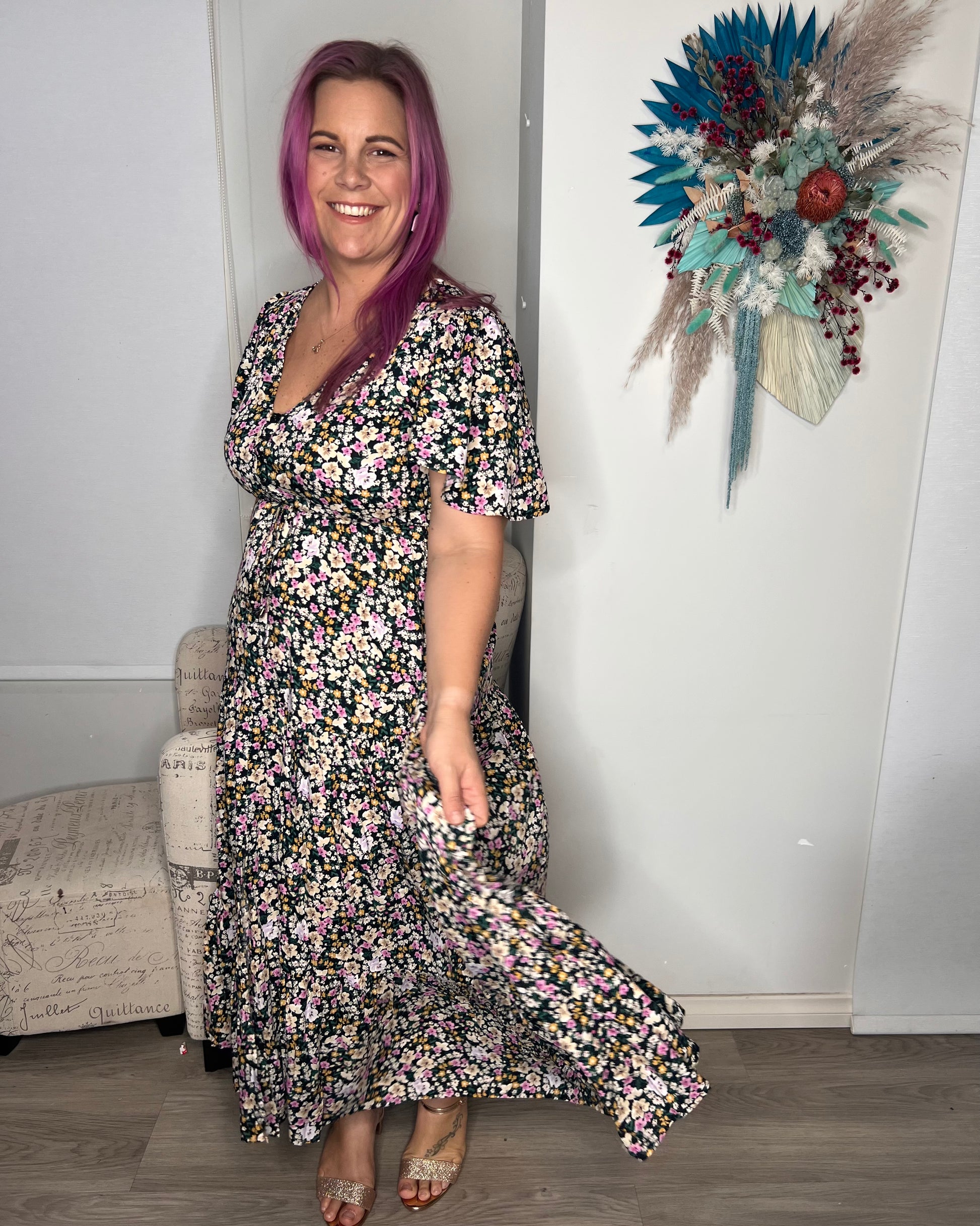 Libby Dress: The Libby Dress comes in one of our most popular cuts with a button down bust, flutter sleeves and a flowy skirt
Features:

Button’s at bust - breastfeeding friendly - Ciao Bella Dresses 