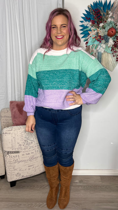 Vivien Jumper: Vivien is  a semi cropped boxy knit, perfect for layering as the weather gets cooler. The hemline sits around waist height. It had balloons sleeves ending in a ribbe - Ciao Bella Dresses - Ebby and I