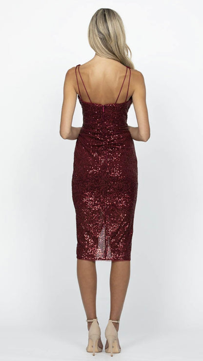 
Be the life of the party in our Kim v-wrap sequin midi! Get in a bit of glam with these glitzy sequins paired with a stunning wrap skirt. It's the perfect dress for - Kim Sequin Dress - Wine - Lumier by Bariano