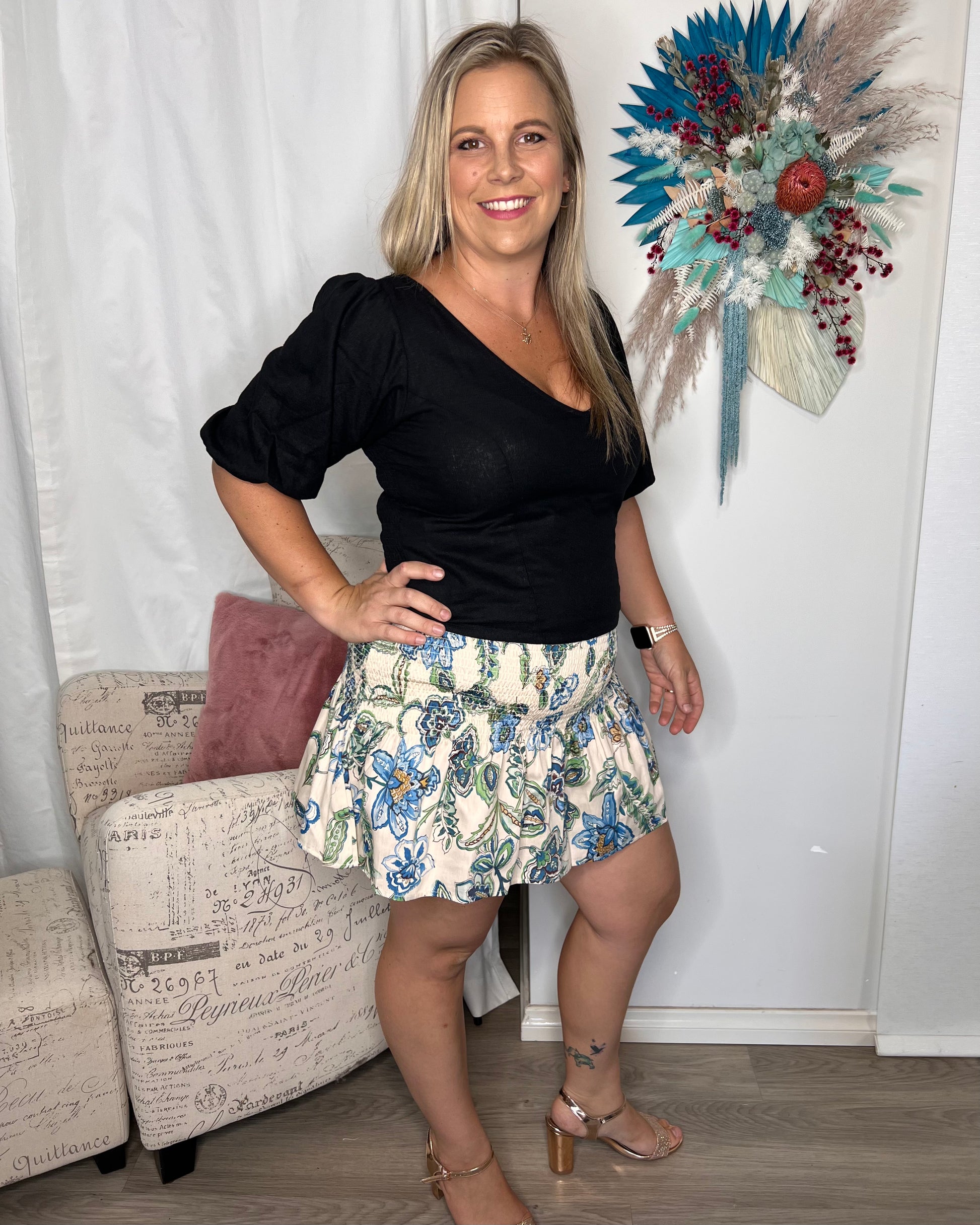 
100% cotton
Lot’s of stretch
Bump friendly
True to size

SKU: 16732SWSS
Size range: 6-22
Label: Sass Clothing - Zoey Shirred Mini Skirt - Sass Clothing
