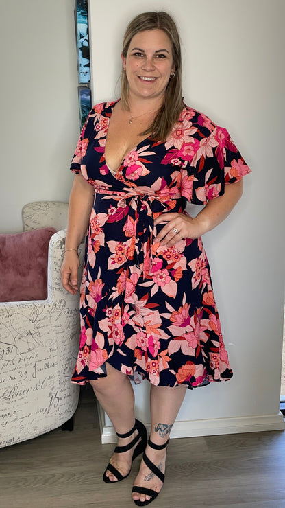Annalise Dress - Navy Pink Blooms - Ciao Bella Dresses