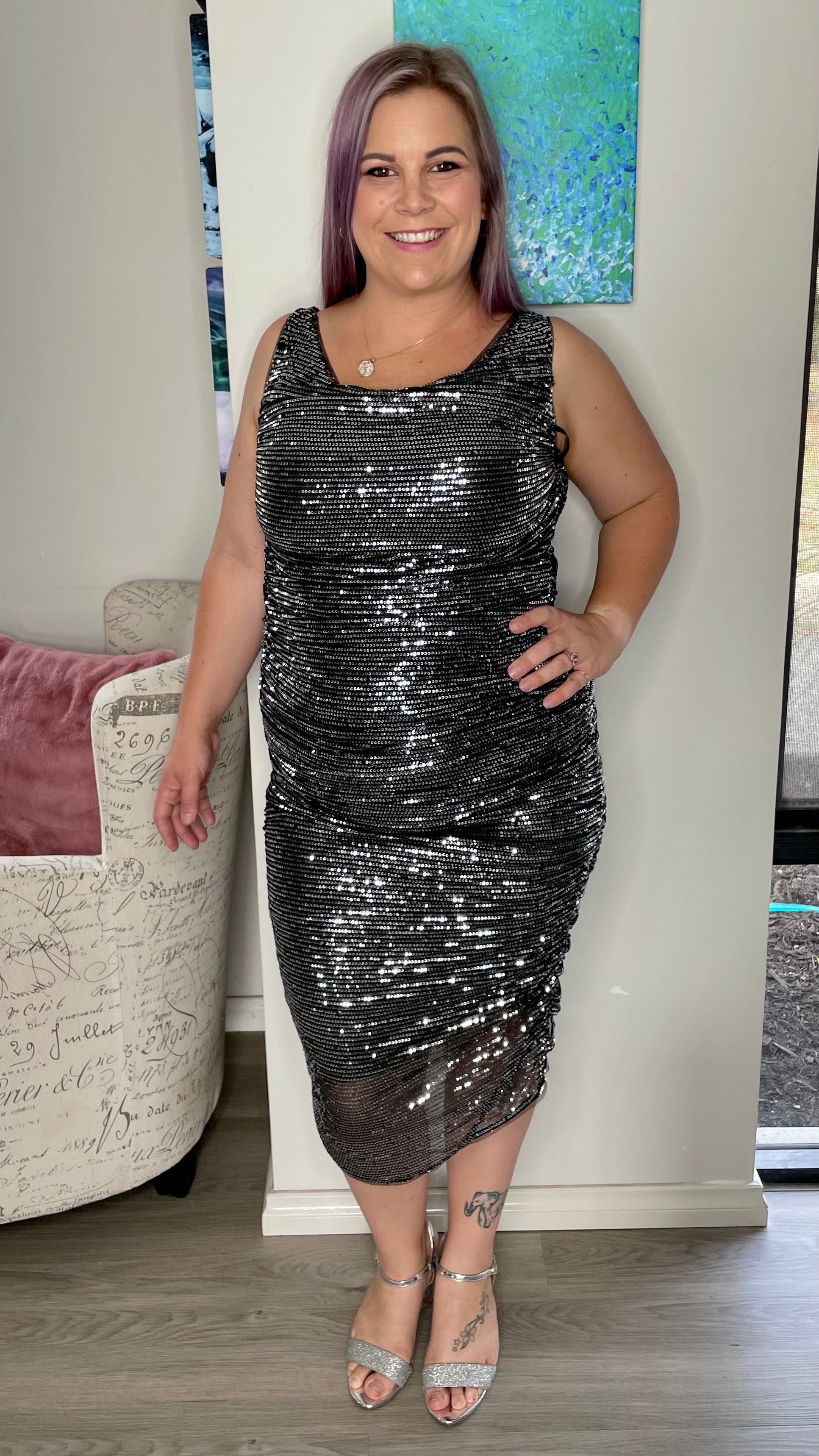 bariano silver sequin dress Bariano embellished patterned sequin strappy back maxi dress in silver/blue