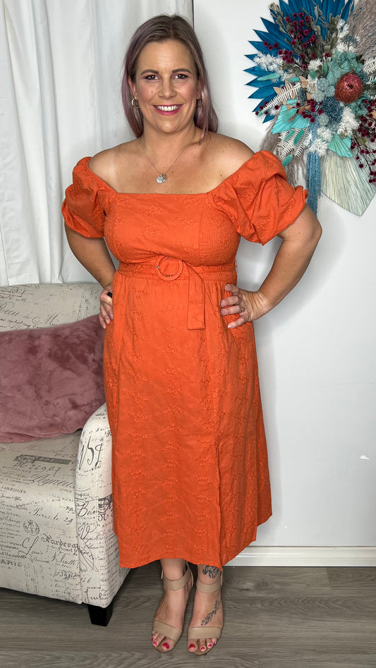 Asher Midi Belted Dress - Burnt Orange - Ciao Bella Dresses