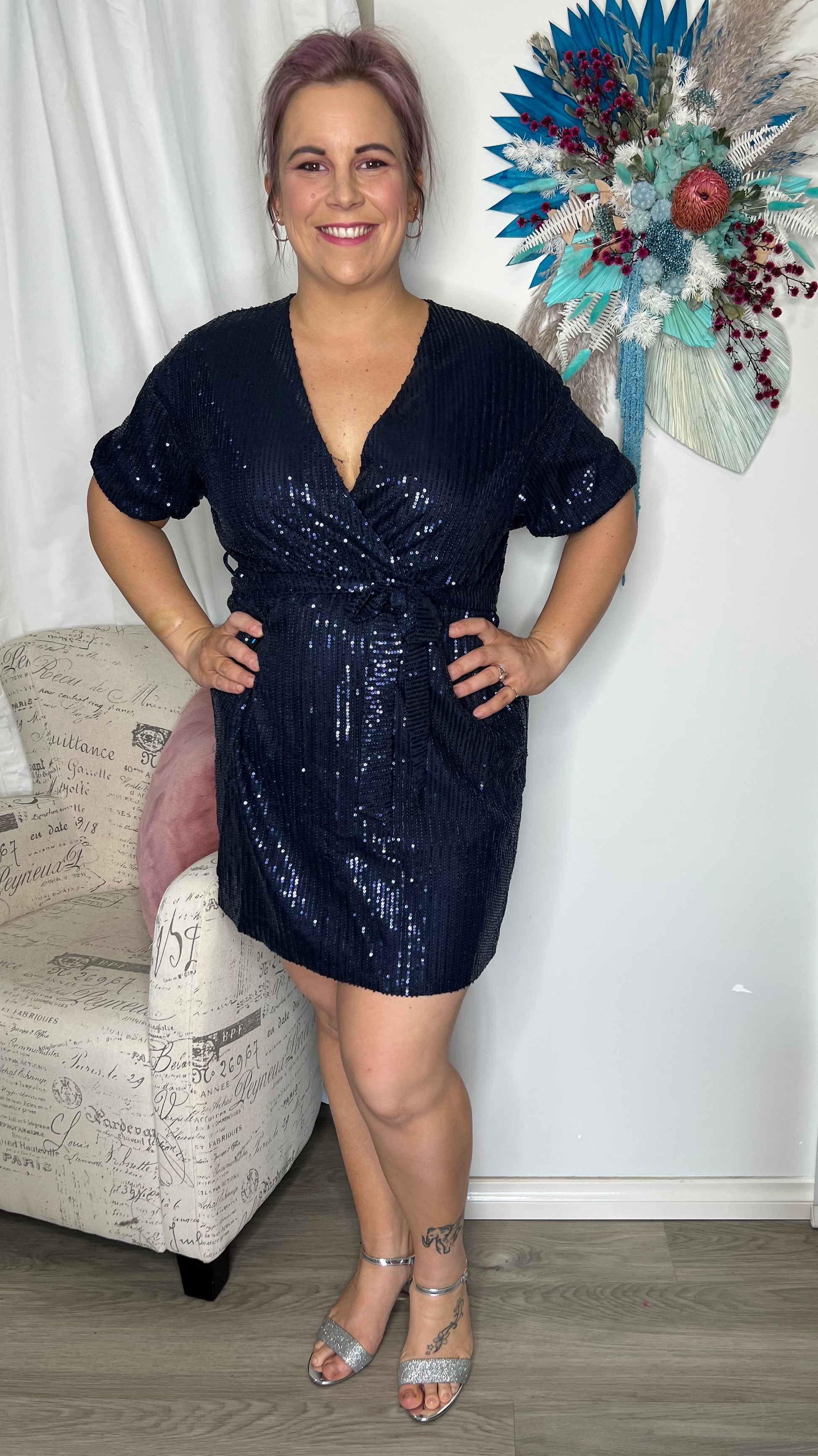 Thea Dress: PLEASE SEE NOTES REGARDING SIZE PRIOR TO PURCHASING
The Thea Dress is a must have for your next glitzy occasion

Faux wrap - breastfeeding friendly
Self tie waist sa - Ciao Bella Dresses 