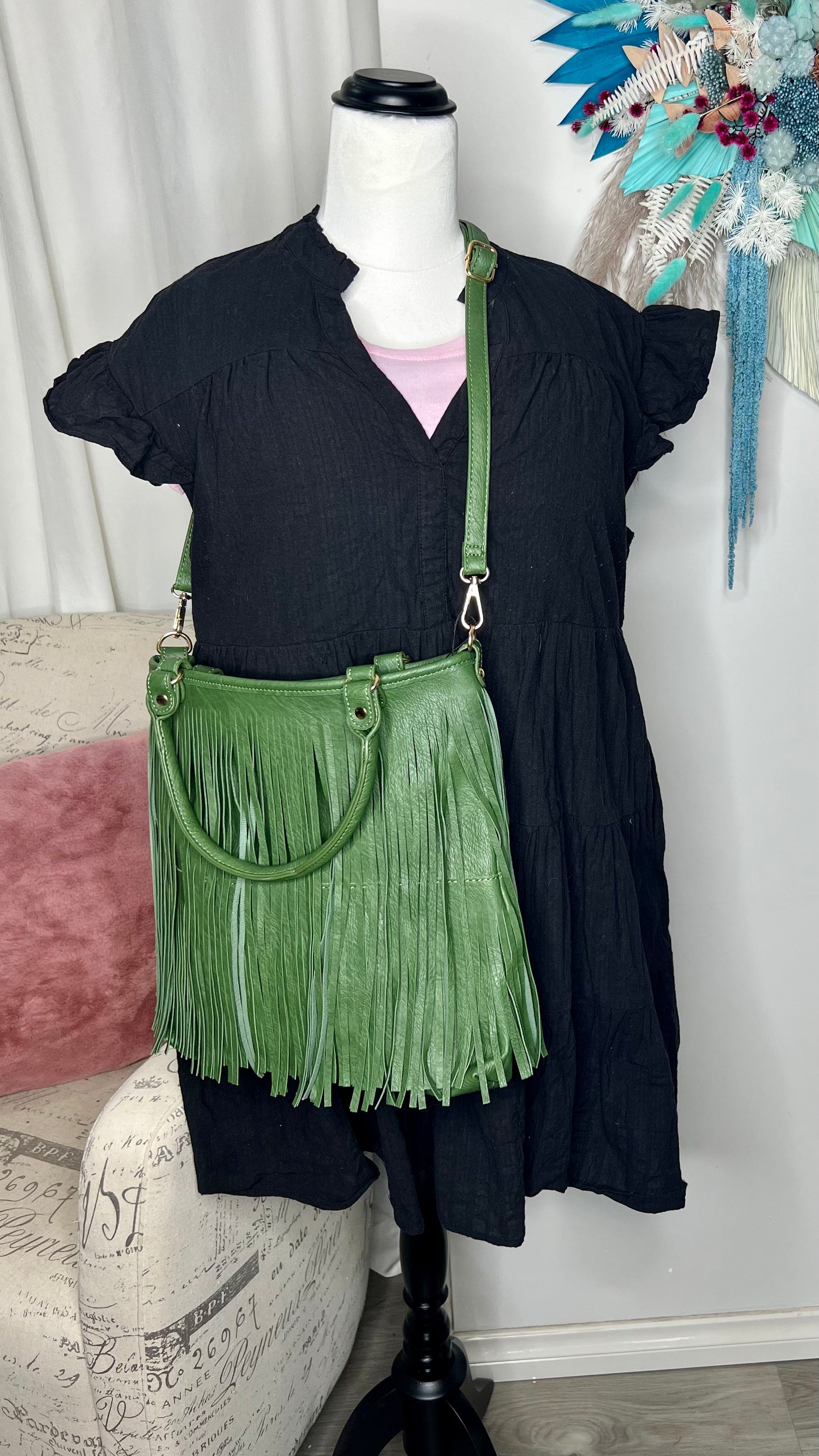 Fringe Handbag - Large - Forest Green - Ciao Bella Dresses