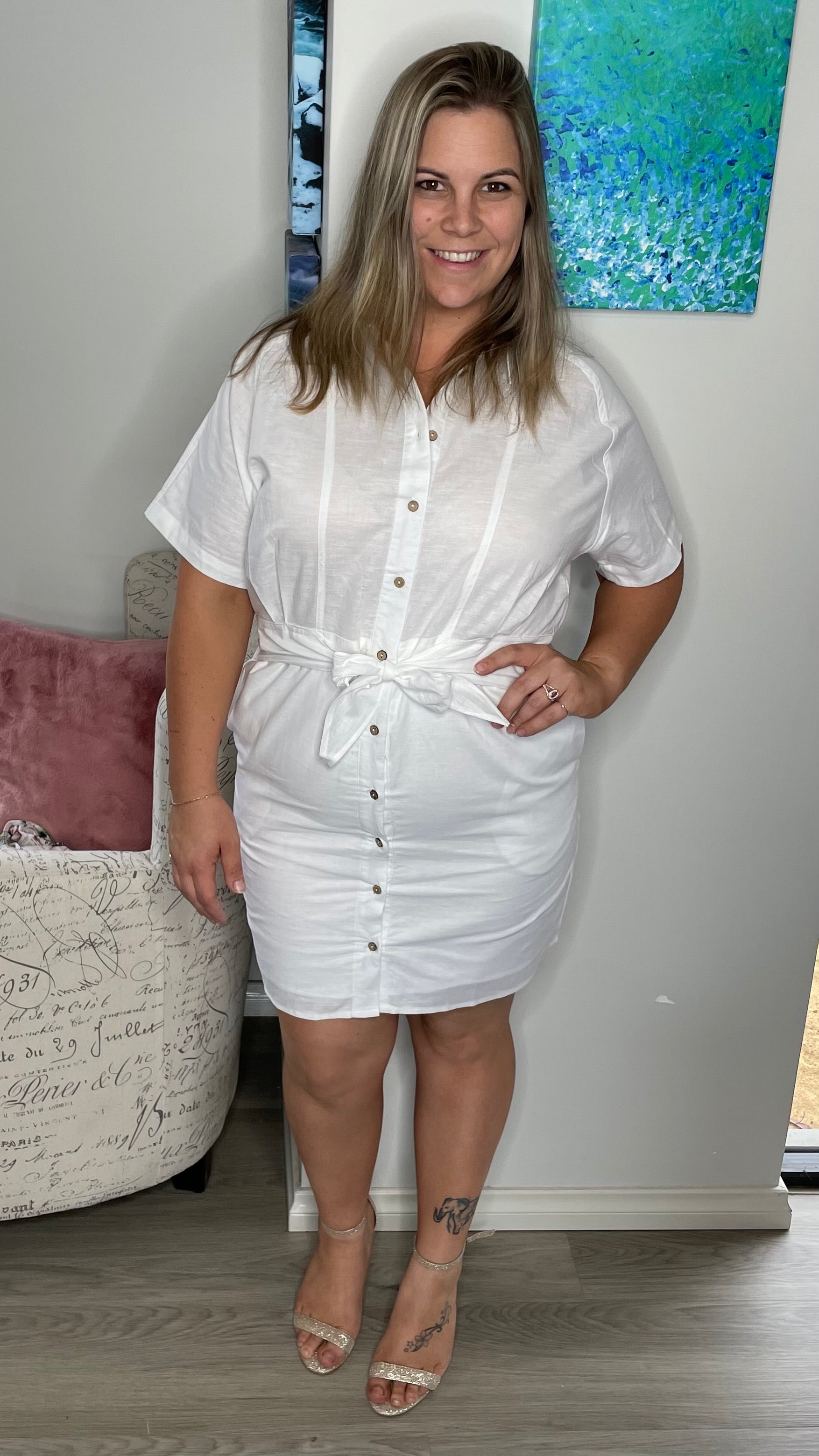 Tie Shirt Dress - White - Ciao Bella Dresses