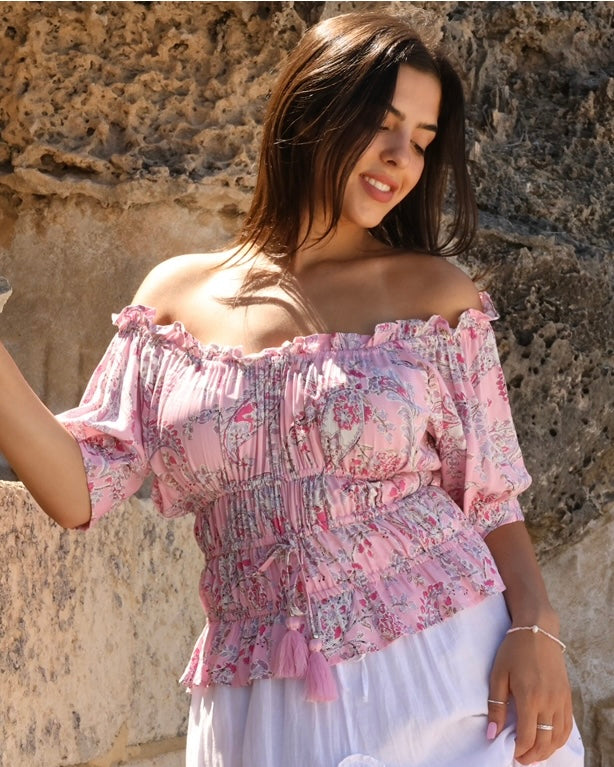 Kaylee Top - Pink Lemonade: The Kaylee top is a stunning piece designed by Honey &amp; Stone

It features an elasticated waist, which creates a beautiful silhouette
The sleeves can be worn on o - Ciao Bella Dresses 