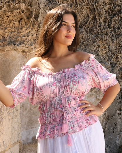 Kaylee Top - Pink Lemonade: The Kaylee top is a stunning piece designed by Honey &amp; Stone

It features an elasticated waist, which creates a beautiful silhouette
The sleeves can be worn on o - Ciao Bella Dresses 