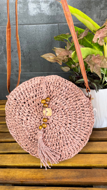 Round Crochet Paper Handbag - Rose Pink - Ciao Bella Dresses