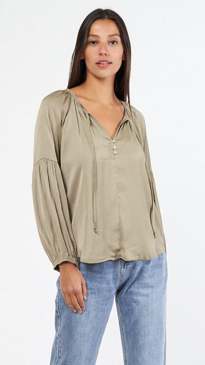 Louise Tie Blouse - Olive - Ciao Bella Dresses