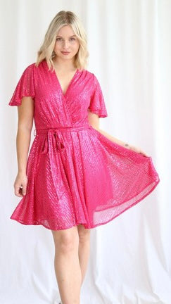 Myria Sequin Dress - Hot Pink | Roseason | Myria is here and ready to party! This sequin number is a fun and flirty mini dress, perfect for dancing the night away

Bra friendly
Pull aside breastfeeding access