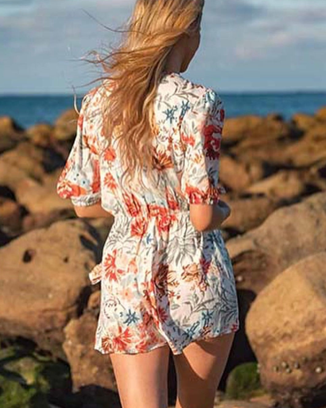 Laura Tie Playsuit - White Floral - Ciao Bella Dresses