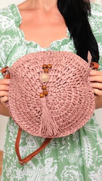 Round Crochet Paper Handbag - Rose Pink - Ciao Bella Dresses