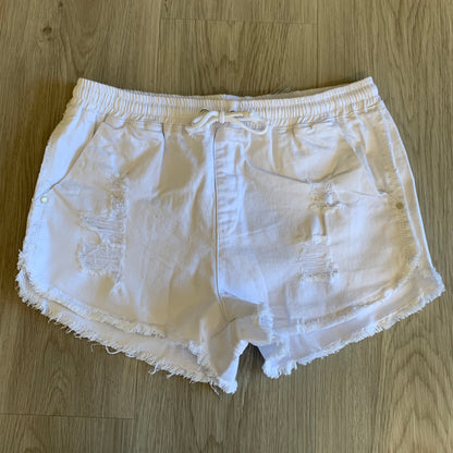 Denim Jogger Shorts - White - Ciao Bella Dresses
