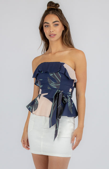 Strapless Top - Navy Tropical - Ciao Bella Dresses