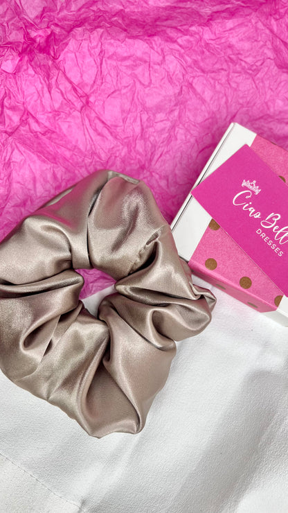 Sage + Stone Handmade Scrunchies - Satin Luxe - Taupe - Ciao Bella Dresses