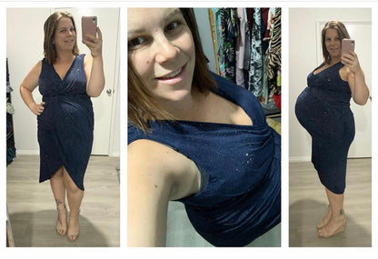 Kyan Glitter Dress - Navy | Spicy Sugar | 
Polyester / elastane 
True to size - if between sizes, size down
Danika is wearing a size 12
Slight stretch with zip up back
Pull aside for breastfeeding access 

A