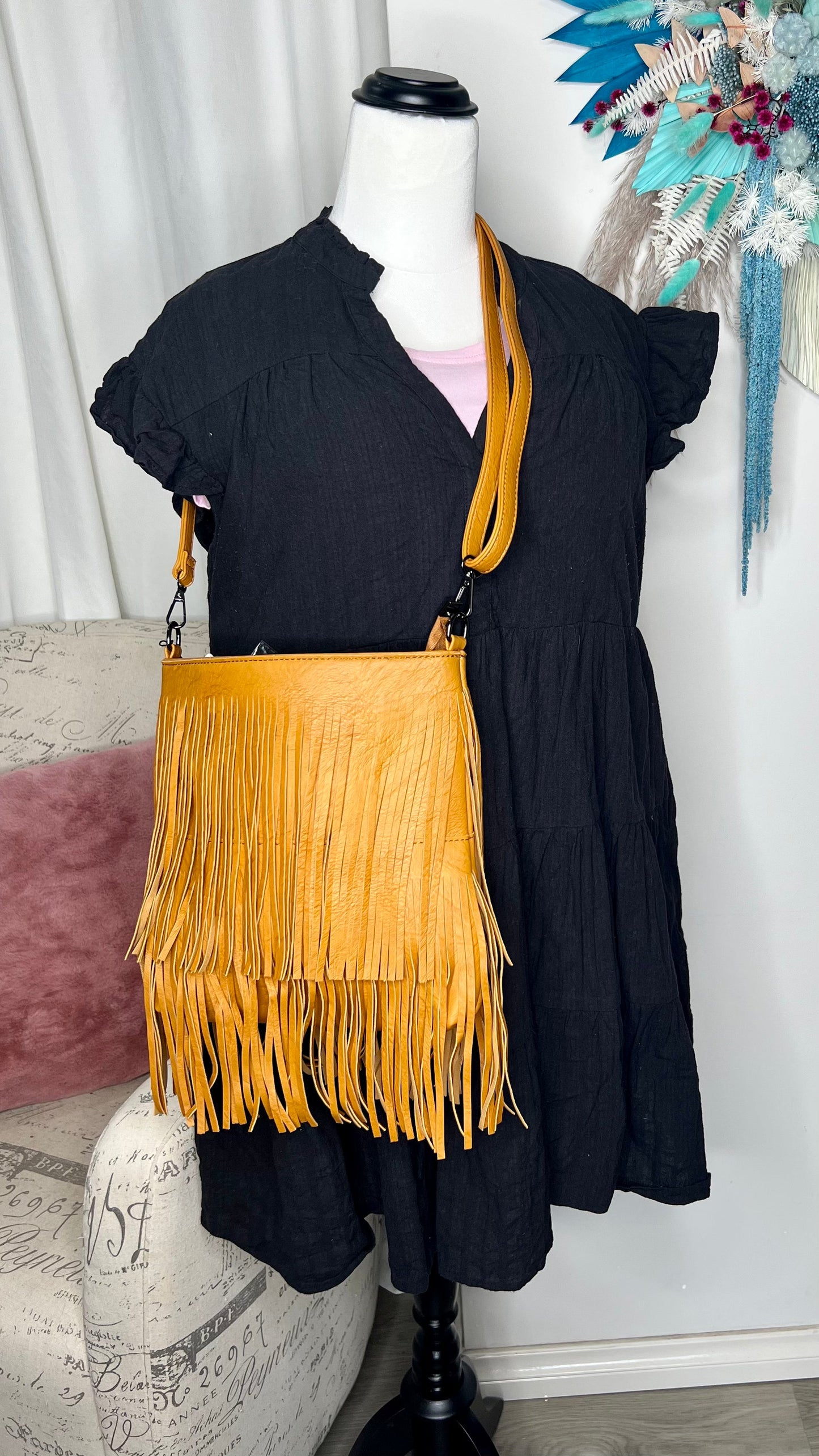Fringe Handbag - Medium - Mustard - Ciao Bella Dresses