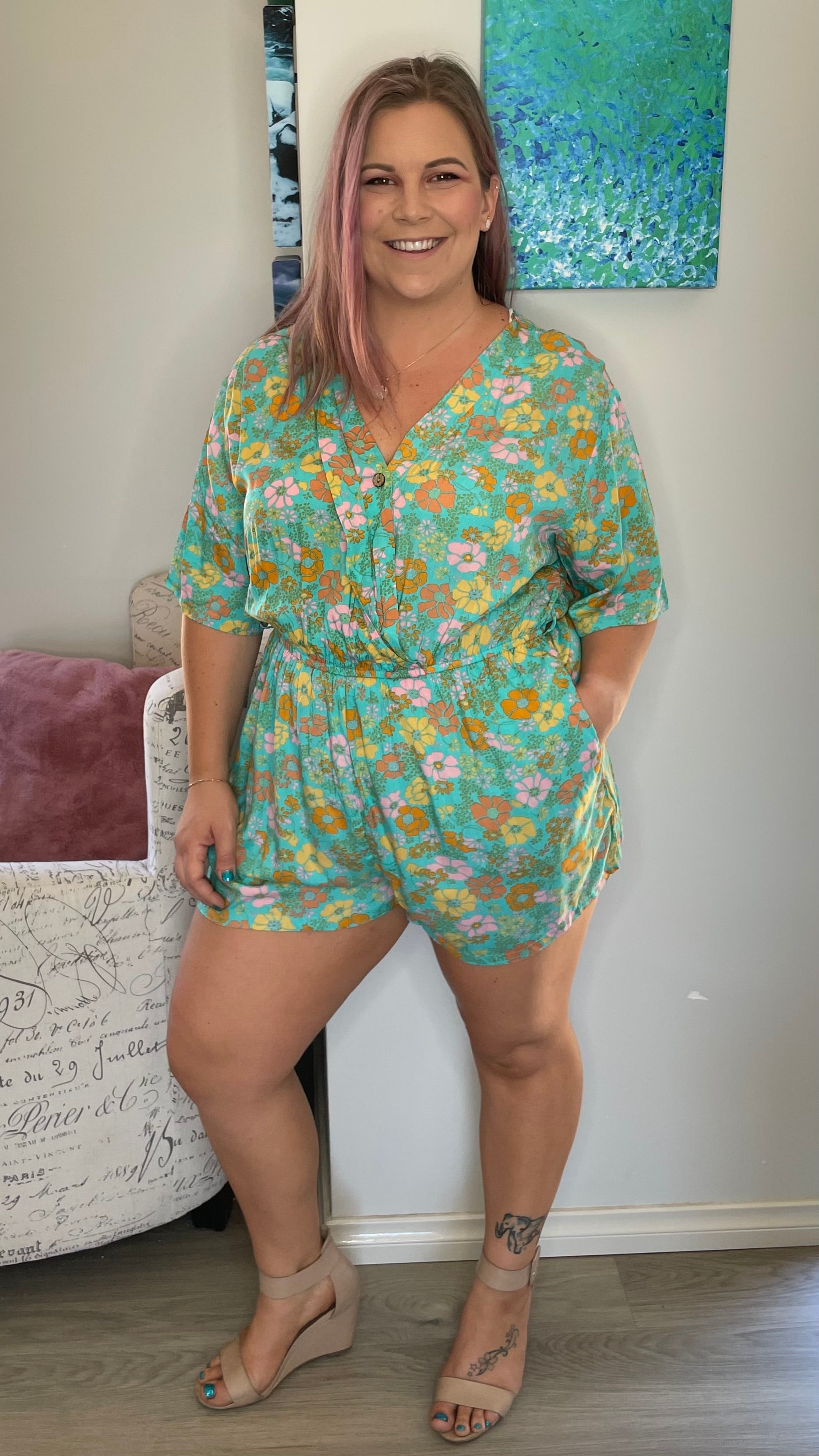 Christine Playsuit - Green - Ciao Bella Dresses