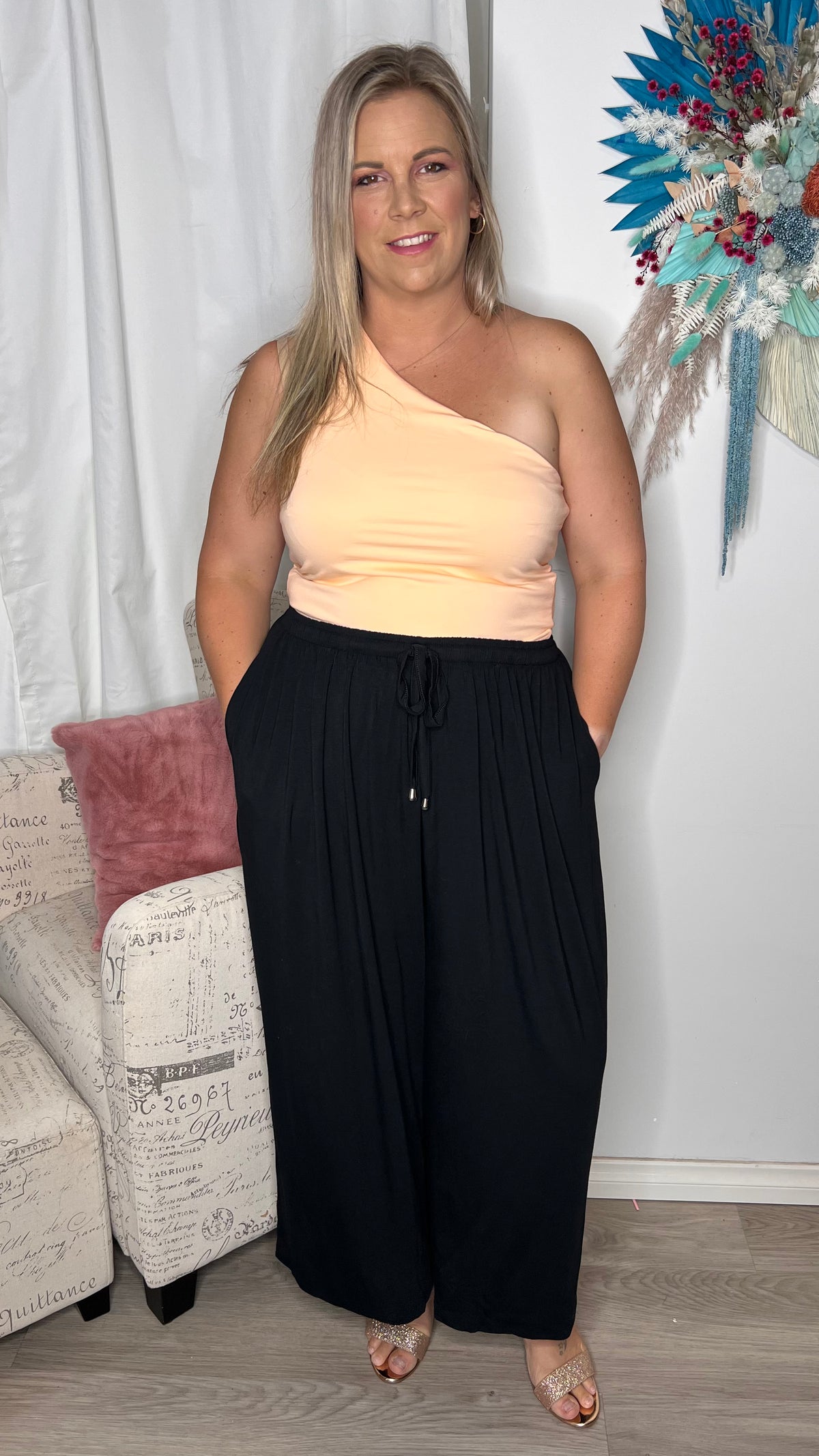 Bec One Shoulder Top - Peach - Ciao Bella Dresses