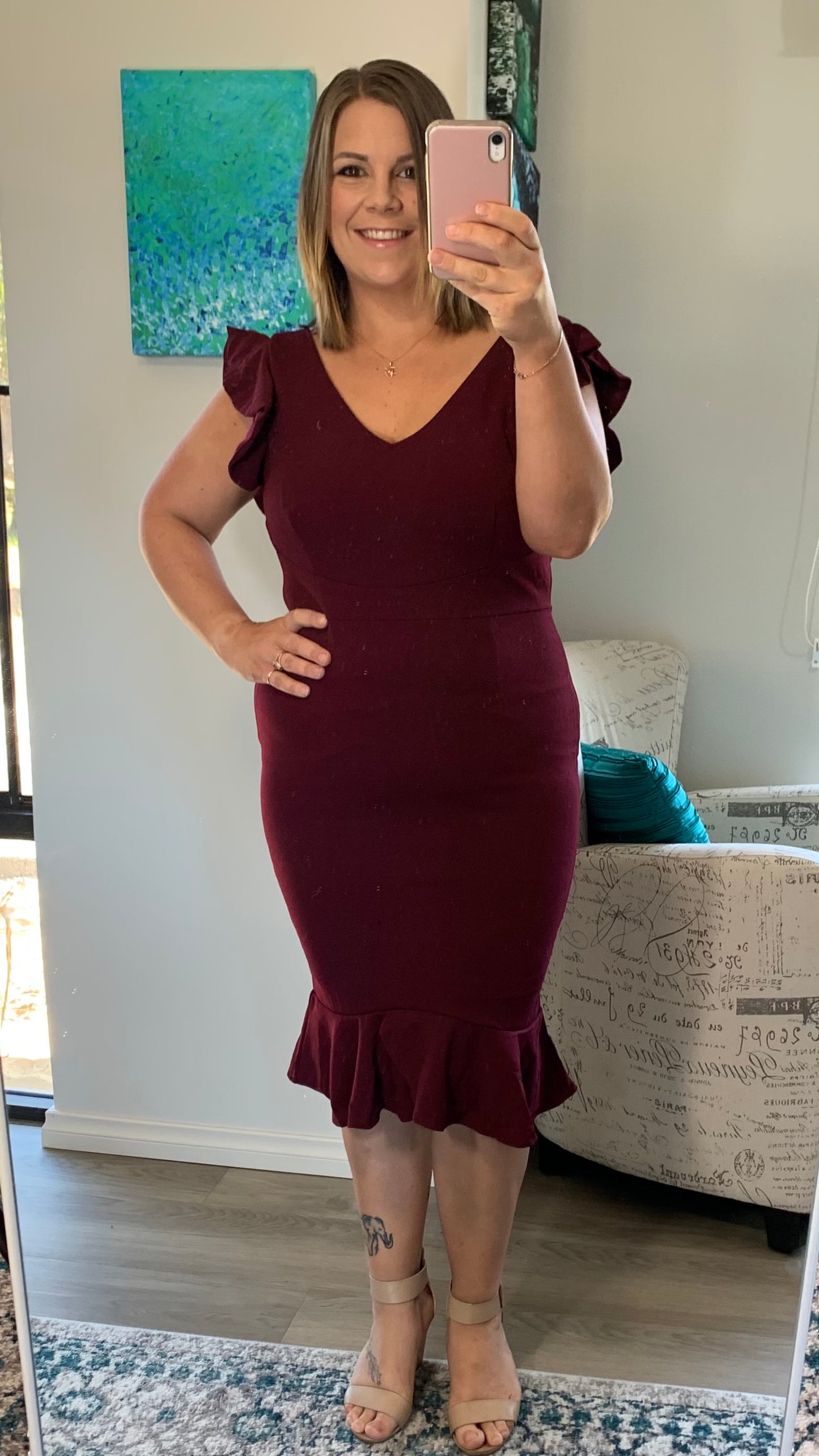 Beth Flutter Dress - Burgundy - Ciao Bella Dresses