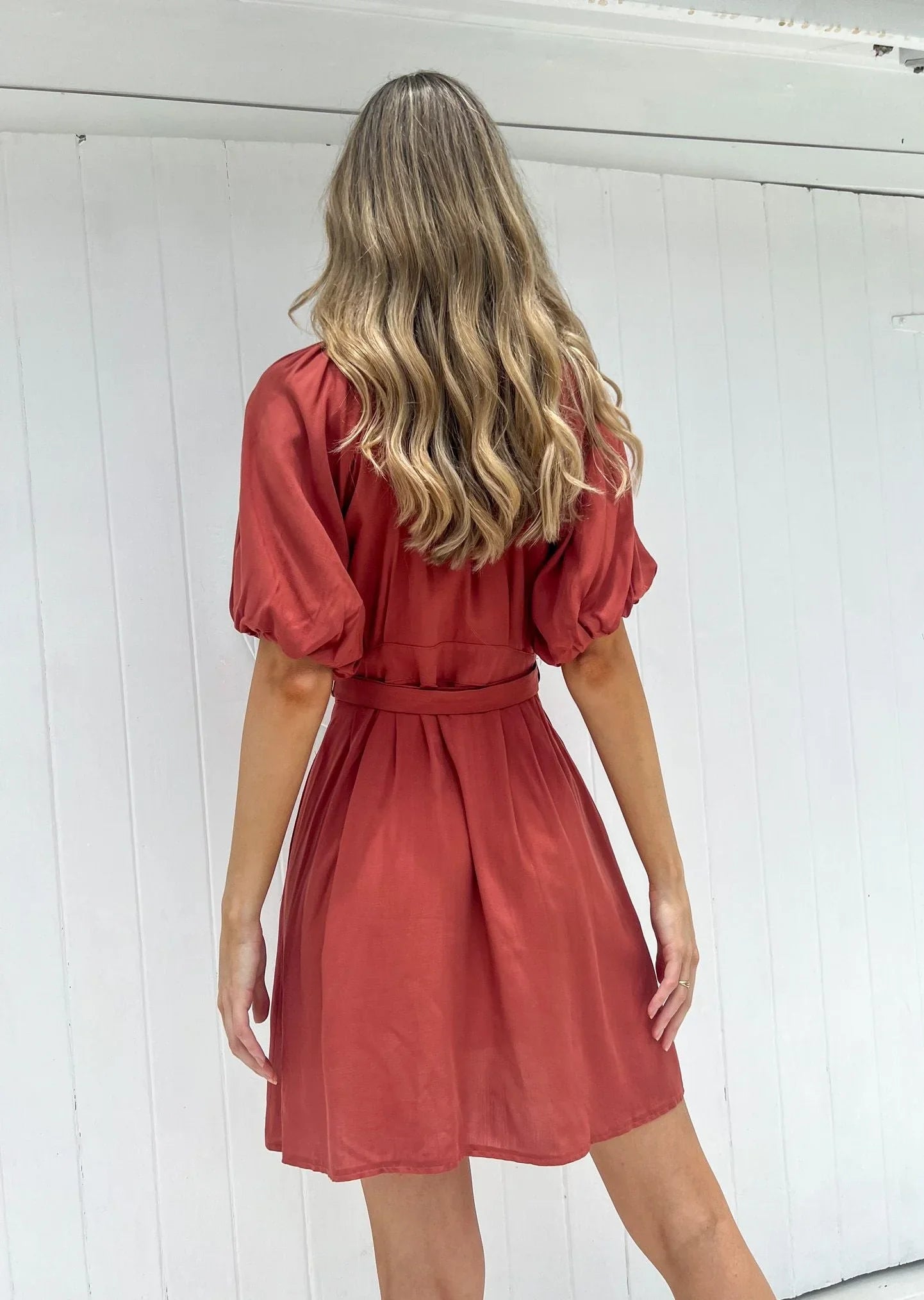 Aurora Mini Dress: Introducing the Aurora Mini Dress - a chic and contemporary dress with on-trend balloon sleeves, a belt, and a playful mini length. The new style of the dress makes  - Ciao Bella Dresses - Mylk the Label